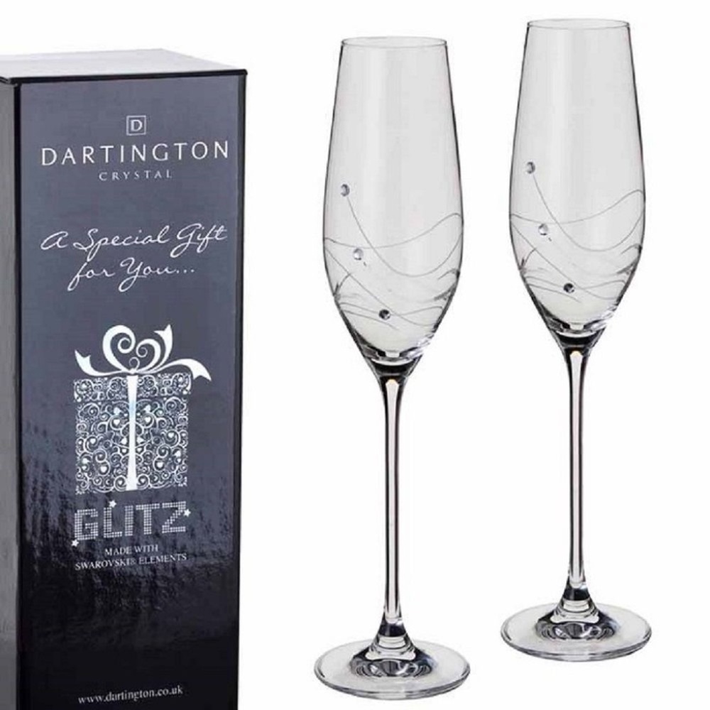 Dartington Crystal Glitz Champagne Flute Pair NWB